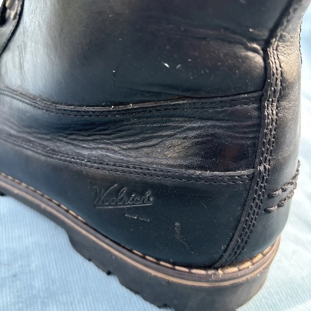 Woolrich Mens Black Leather Moc Toe Lace Up Ankle Boots Outdoor Rugged Lug Sole